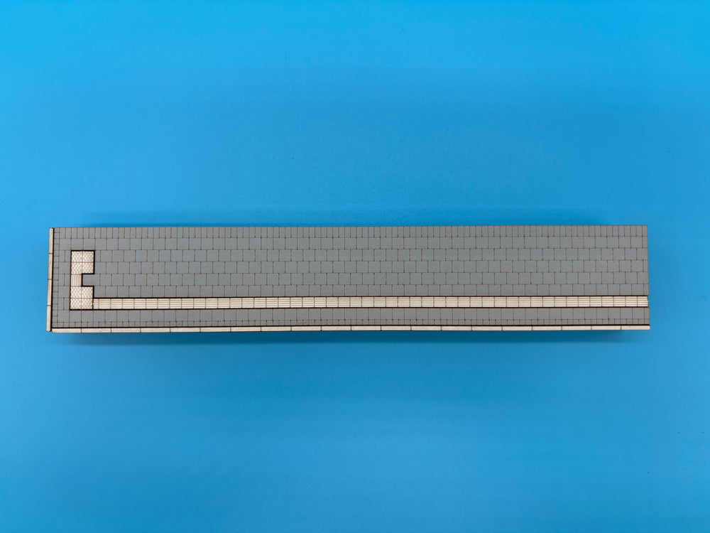 Side platform left end section for C track, 35 mm – Era V/VI, 1:87 laser-cut kit