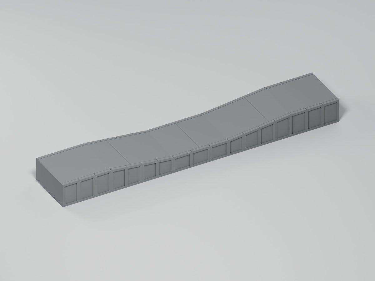 Bahnsteig H0 · Epoche III/IV · Ausgleichsstück 17–12–17 mm · 200 × 35 mm · beton · einfarbig graues PLA, unbemalt · Blender-Produktvisualisierung