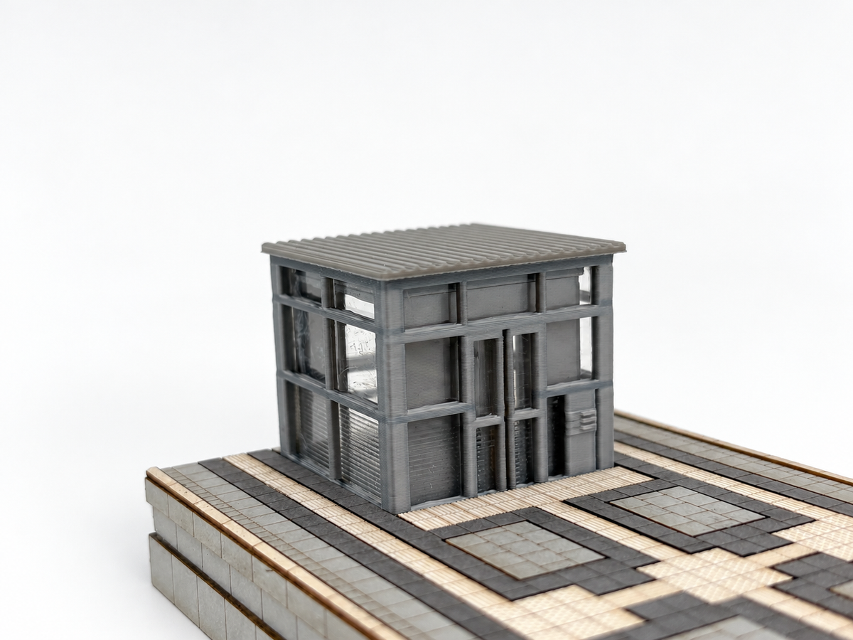 Mittelbahnsteig Epoche 6 H0 1:87 – Modul 6 mit Treppenabgang und Aufzug, 75 mm, fertig aufgebauter Bausatz
