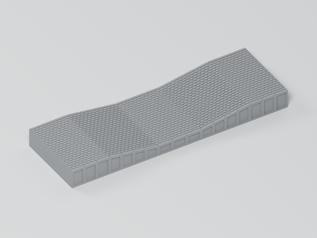BIMM Bahnsteig N Epoche 3–4 – Ausgleich 9,2–5,4–9,2 mm – 108,75 × 35 mm · Pflaster, graues PLA · Blender-Darstellung