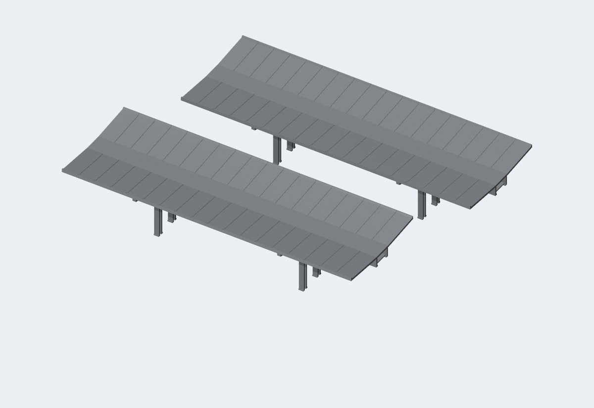 Zweier-Set mit zwei Bahnsteigdächern H0, jeweils 70 mm breit · Blender-Modellansicht