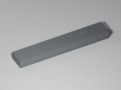 Bahnsteig H0 · Epoche III/IV · Gerades Modul mit Betonflicken · 200 × 35 mm · Gesamtansicht · graues PLA, unbemalt