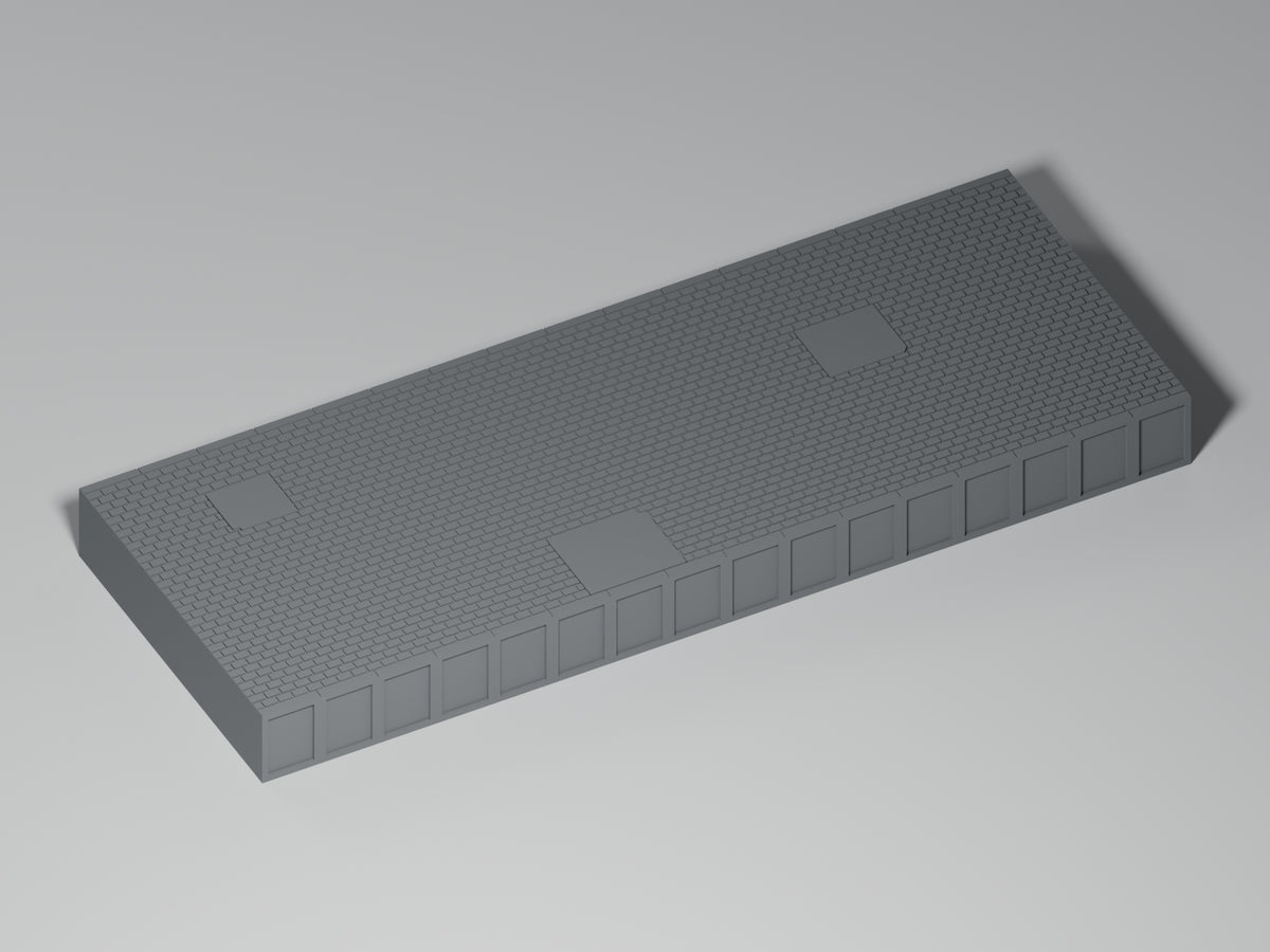 Bahnsteig H0 · Epoche III/IV · Gerades Modul mit Betonflicken · 200 × 75 mm · Gesamtansicht · graues PLA, unbemalt