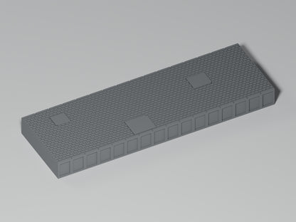 Bahnsteig N · Epoche III/IV · Gerades Modul mit Betonflicken · 108,75 × 35 mm · Gesamtansicht · graues PLA, unbemalt