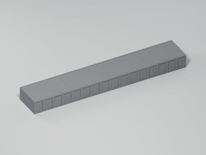 Bahnsteig H0 · Epoche III/IV · Gerades Modul · 200 × 35 mm · beton · einfarbig graues PLA, unbemalt · Blender-Produktvisualisierung