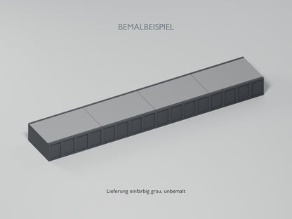 BEMALBEISPIEL: dunkle Bahnsteigkante und heller beton-Belag. Lieferung einfarbig grau, unbemalt. Blender-Visualisierung.