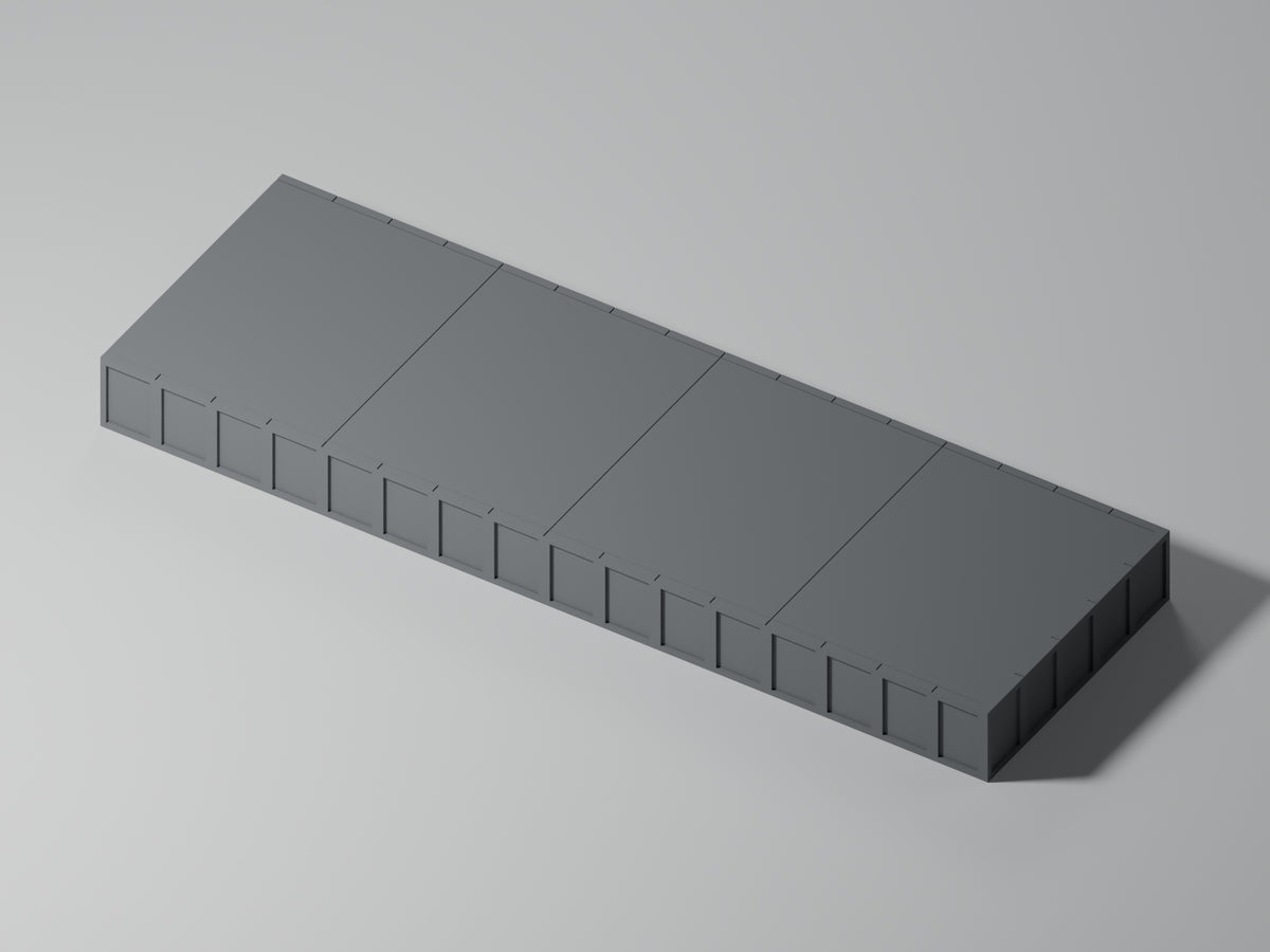 Bahnsteig H0 · Epoche III/IV · Endstück mit Stirnkante · 200 × 65 mm · Beton · einfarbig graues PLA, unbemalt. Visualisierung des tatsächlichen Modells.