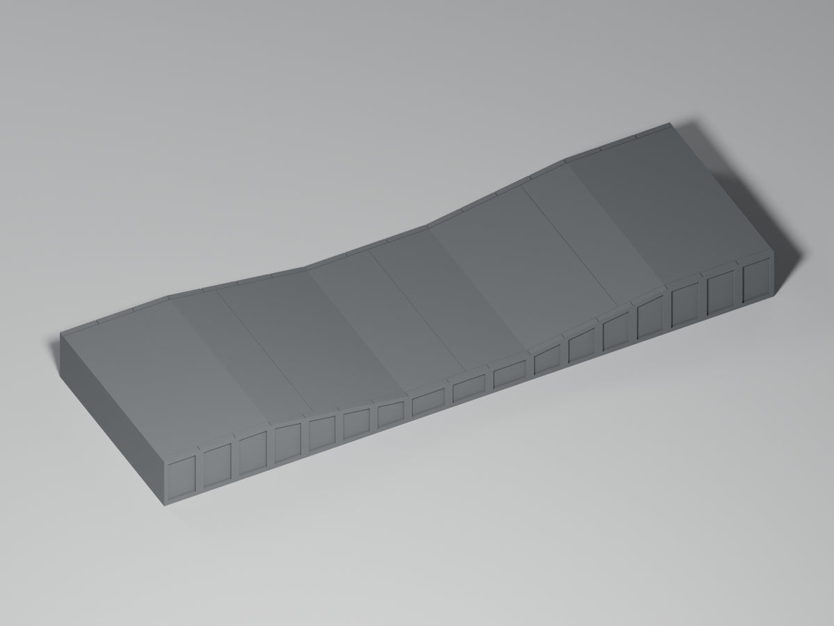 Bahnsteig H0 · Epoche III/IV · Ausgleichsstück 17–10–17 mm · 200 × 65 mm · Beton · einfarbig graues PLA, unbemalt. Visualisierung des tatsächlichen Modells.