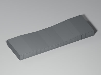 Bahnsteig H0 · Epoche III/IV · Ausgleichsstück 17–12–17 mm · 200 × 65 mm · Beton · einfarbig graues PLA, unbemalt. Visualisierung des tatsächlichen Modells.