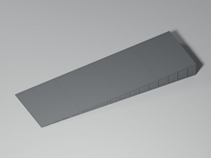 Bahnsteig H0 · Epoche III/IV · Endrampe · 200 × 65 mm · Beton · einfarbig graues PLA, unbemalt. Visualisierung des tatsächlichen Modells.