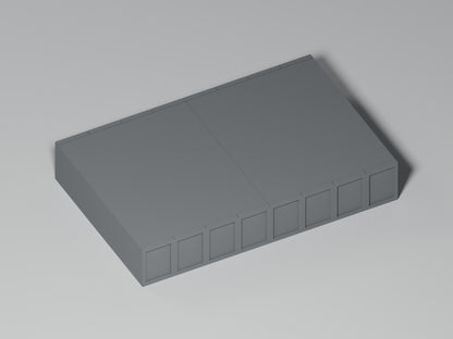 Bahnsteig H0 · Epoche III/IV · Gerades Zwischenstück · 100 × 65 mm · Beton · einfarbig graues PLA, unbemalt. Visualisierung des tatsächlichen Modells.