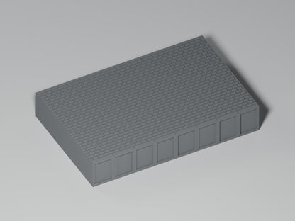 Bahnsteig H0 · Epoche III/IV · Gerades Zwischenstück · 100 × 65 mm · Pflaster · einfarbig graues PLA, unbemalt. Visualisierung des tatsächlichen Modells.