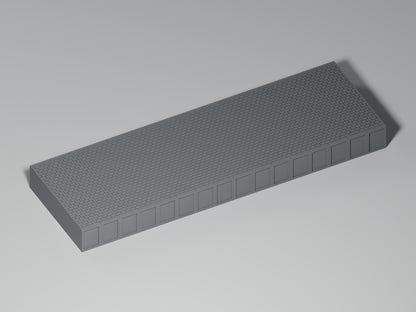 H0 Epoche III/IV, gerades Bahnsteigmodul 200 × 65 × 17 mm, Pflasteroberfläche, einfarbig graues PLA, unbemalt. Visualisierung des tatsächlichen Modells.