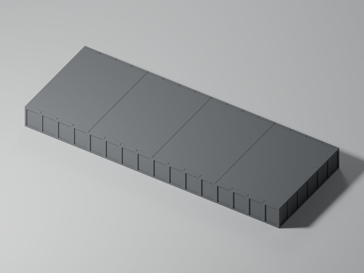 Bahnsteig H0 · Epoche III/IV · Endstück mit Stirnkante · 200 × 75 mm · Beton · einfarbig graues PLA, unbemalt. Visualisierung des tatsächlichen Modells.