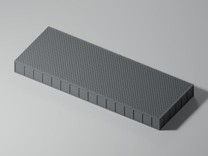 Bahnsteig H0 · Epoche III/IV · Endstück mit Stirnkante · 200 × 75 mm · Pflaster · einfarbig graues PLA, unbemalt. Visualisierung des tatsächlichen Modells.