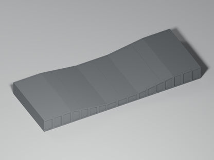Bahnsteig H0 · Epoche III/IV · Ausgleichsstück 17–10–17 mm · 200 × 75 mm · Beton · einfarbig graues PLA, unbemalt. Visualisierung des tatsächlichen Modells.