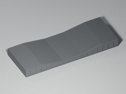 Bahnsteig H0 · Epoche III/IV · Ausgleichsstück 17–10–17 mm · 200 × 75 mm · Pflaster · einfarbig graues PLA, unbemalt. Visualisierung des tatsächlichen Modells.