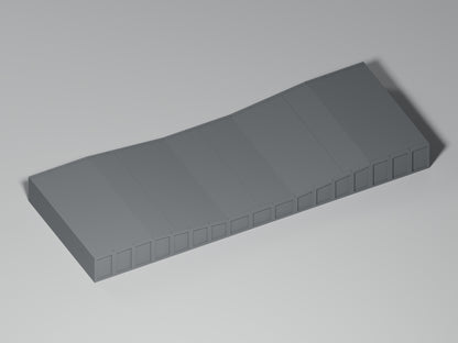 Bahnsteig H0 · Epoche III/IV · Ausgleichsstück 17–12–17 mm · 200 × 75 mm · Beton · einfarbig graues PLA, unbemalt. Visualisierung des tatsächlichen Modells.