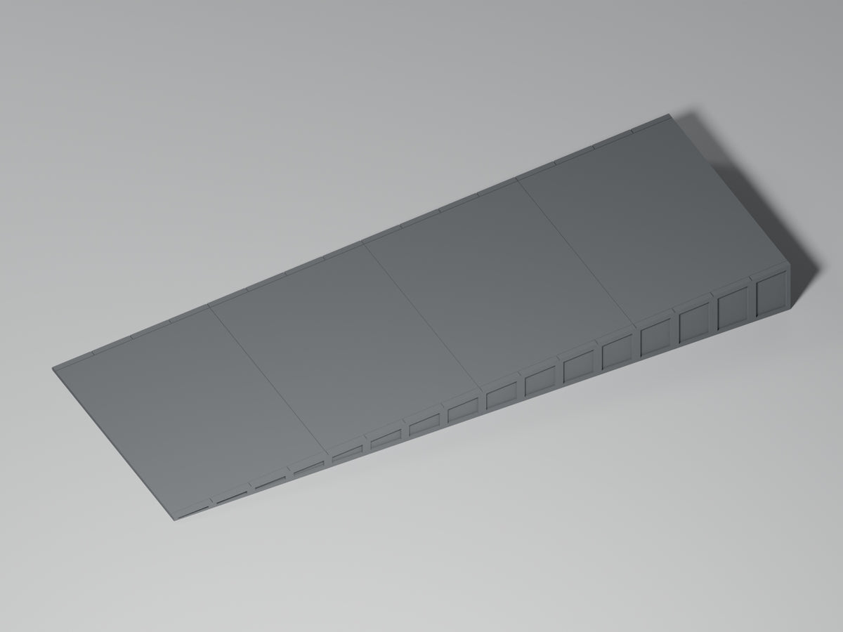 Bahnsteig H0 · Epoche III/IV · Endrampe · 200 × 75 mm · Beton · einfarbig graues PLA, unbemalt. Visualisierung des tatsächlichen Modells.