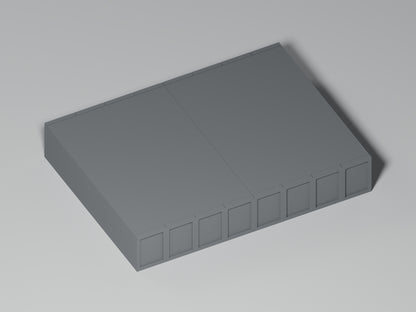 Bahnsteig H0 · Epoche III/IV · Gerades Zwischenstück · 100 × 75 mm · Beton · einfarbig graues PLA, unbemalt. Visualisierung des tatsächlichen Modells.
