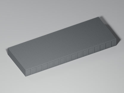 Bahnsteig H0 · Epoche III/IV · Gerades Modul · 200 × 75 mm · Pflaster · einfarbig graues PLA, unbemalt. Visualisierung des tatsächlichen Modells.