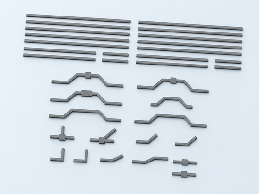 Kabelkanal H0 · Bahnhofsset – 34 Resin-Kanalteile mit 8 Lasercut-Schachtdeckeln, Produktvisualisierung