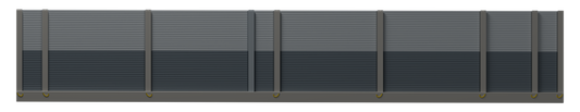 Lärmschutzwand H0 Basis-Set, vollständiger Aufbau mit fein geriffelten Paneelen. Bemalungsbeispiel; Lieferung unmontiert und unlackiert.