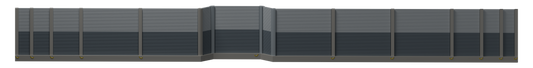 Lärmschutzwand H0 Universal-Set, vollständiger Aufbau mit fein geriffelten Paneelen. Bemalungsbeispiel; Lieferung unmontiert und unlackiert.