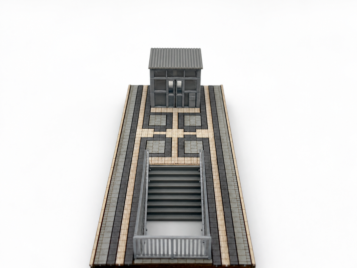 Mittelbahnsteig Epoche 6 H0 1:87 – Modul 6 mit Treppenabgang und Aufzug, 75 mm, fertig aufgebauter Bausatz
