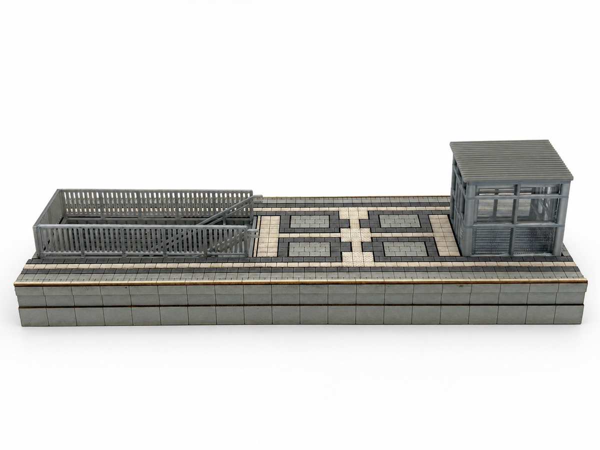 Mittelbahnsteig Epoche 6 H0 1:87 – Modul 6 mit Treppenabgang und Aufzug, 75 mm, fertig aufgebauter Bausatz