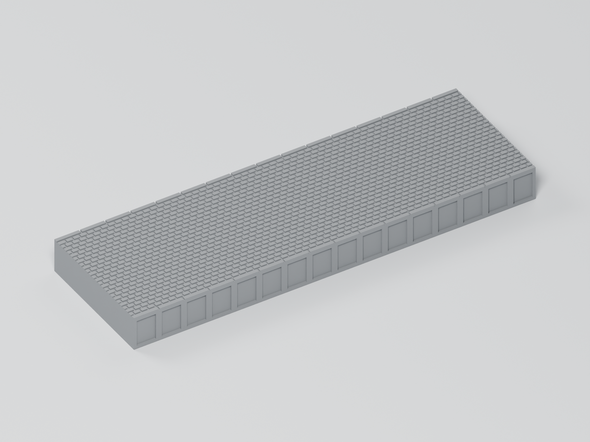BIMM Bahnsteig Spur N Epoche 3–4, 108,75 × 35 × 9,2 mm, Pflaster, graues PLA – Blender-Darstellung