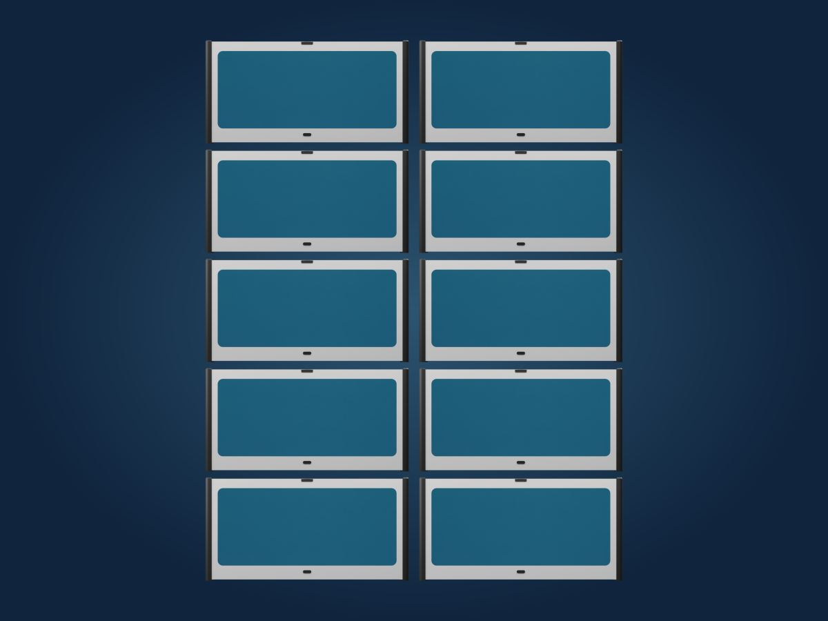 Zehn ModelPOD DOUBLE CUBE als Sammlerwand mit farbigem Dekohintergrund; Anordnungsbeispiel