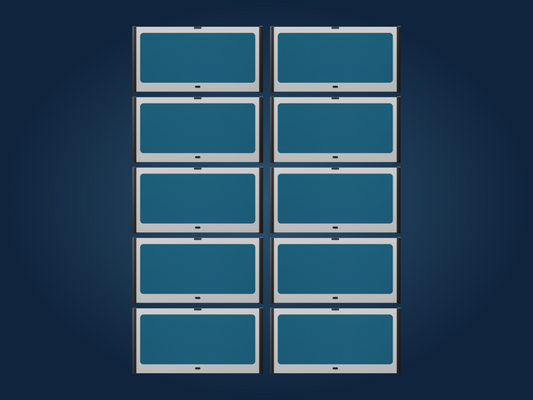Zehn ModelPOD DOUBLE CUBE als Sammlerwand mit farbigem Dekohintergrund; Anordnungsbeispiel